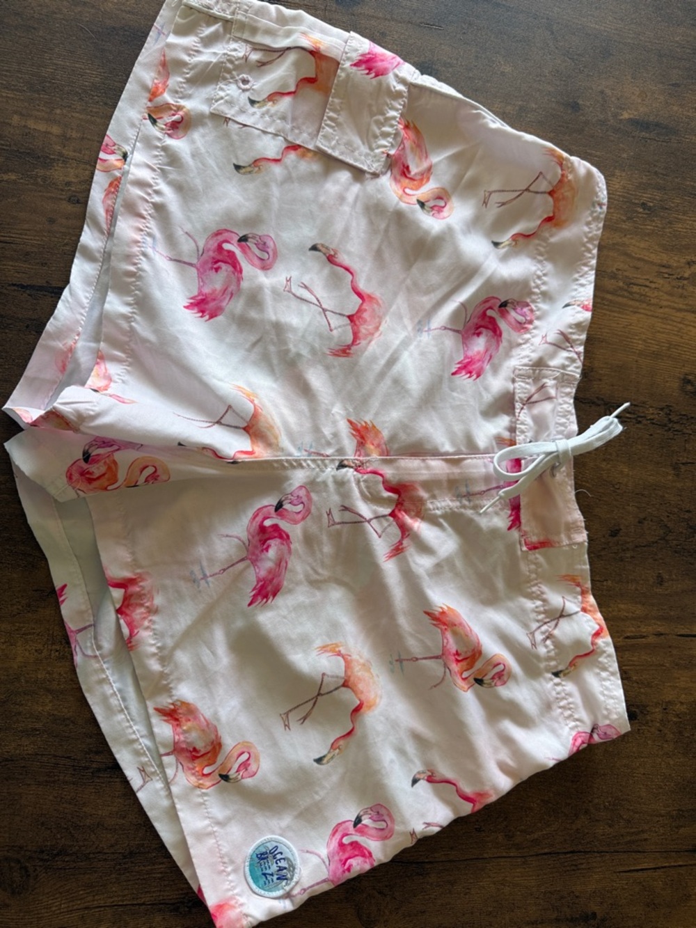 Light Pink Flamingo-Print Athletic Shorts with Drawstring Waist